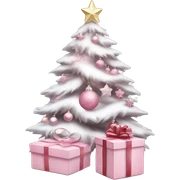 Light pink Christmas gifts under a white Christmas tree  sticker