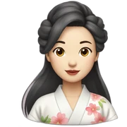 Femme au cheveux long asiatique avec un kimono blanc sticker