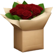 Bouquet of red roses in a burgundy package sticker