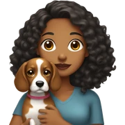 a brown girl with black curly hair holding a beagle sticker