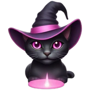 black witchcat with pink eyes and light pink hat sticker
