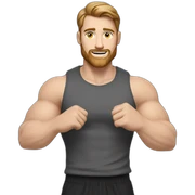 Close up Actively gesturing  with hands Pale skinned Fit Man With the biceps and brown hair in dark gray Sleeveless Mike, black oversize sports shorts, watch and white Sneakers sticker