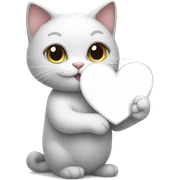 The cat is holding a white heart  sticker