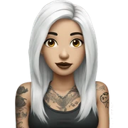 Beautiful girl with white skin, long black hair and tattoos sticker