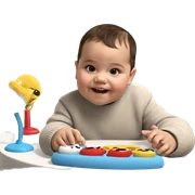 boy playing with toy sweater sticker