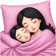 Girl with fair skin black hair sleeping on pink pillow and blanket sticker