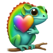 chameleon holding rainbow heart sticker