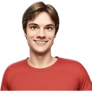 smiling boy in red shirt sticker