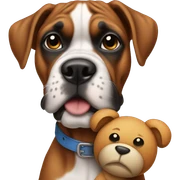 boxer dog holding a teddy sticker