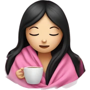 white girl with black straight hair inside a pink blanket sipping coffee eyes closed sticker