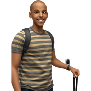 smiling boy with striped shirt sticker