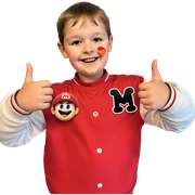 smiling boy with mario sticker sticker