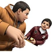 boys in jackets with bags sticker