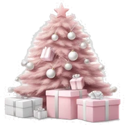 Light pink Christmas gifts under a white Christmas tree  sticker