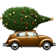 Brown Volkswagen Beetle with Christmas tree on roof sticker