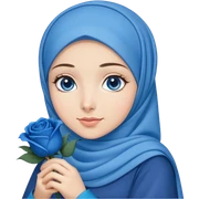 Turkish beautiful finish Konya girl blue eyes with blue hijab islamic dress and had on her hand blue rose bag sticker