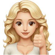 Luxury blonde model, brown eyes, wavy hair, thumbs up sticker