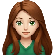 girl with long brown hair and almond-shaped dark green eyes sticker