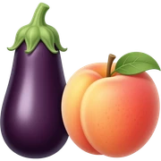 A eggplant in between a peach sticker