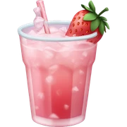 Pink strawberry drink with lots of ice and frosted glass sticker