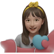 smiling with yellow hairband sticker