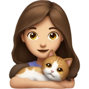 girl with brown hair cuddling a cat sticker