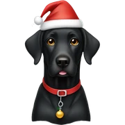 A black lab dog wearing a Santa hat sticker