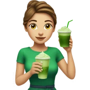 Beautiful girl with brawn hair holding cup of iced matcha  sticker