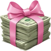 money stack wrapped with pink bow sticker