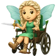 Female, forest fairy, fairy wings, pointed elf ears, box braid hair, vines, holding medieval sword, sitting in wheelchair sticker