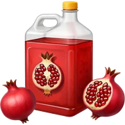 an open pomegranate and a plastic 20 liter rectangular container of used or burnt cooking oil sticker