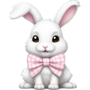 Adorable fluffy white rabbit with pastel pink gingham bow sticker