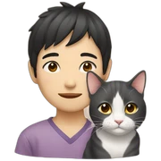 Japanese boy and cat half faced sticker