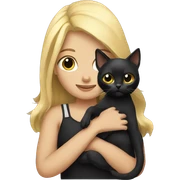 Blonde girl holding a black cat sticker