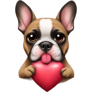 Black and tan colored French bulldog holding Valentine in mouth sticker