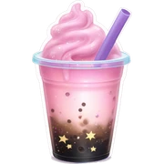 Galaxy Bubble Tea "A pastel pink bubble tea with a swirling galaxy effect inside the cup, sparkling stars and pearls, and a glowing straw shooting stardust trails." sticker