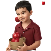 child holding apple in red shirt sticker
