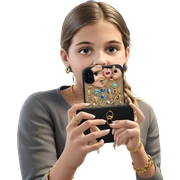 girl taking selfie with jewelry sticker