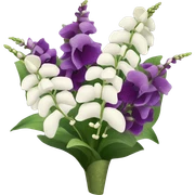 Bouquet of white foxglove, dark purple, cream and purple speckled orchids, and tall greenery  sticker