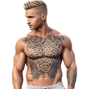 muscular man outdoors with tattoo sticker