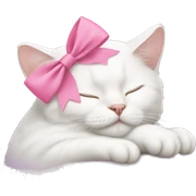 White cat sleeping with pink bow on head sticker