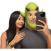 happy couple taking selfie sticker