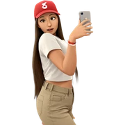 girl taking selfie in hat sticker