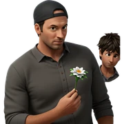 boy with flower indoors sticker