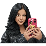 smiling girl in black jacket sticker