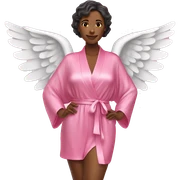 woman in pink silk robe and bikini with angel wings sticker
