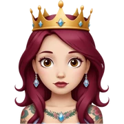 Beautiful tattooed long burgundy haired girl wearing a princess crown sticker
