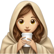 pale sking brown hair girl holding a coffee cup inside a blanket sticker