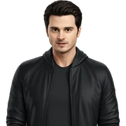 focused gaze in black jacket sticker