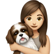 Brunette girl with brown long hair, hugging her Shih tzu white sticker